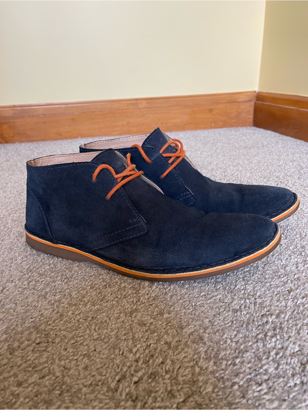 Clarks Blue Suede Chukka Boots with Orange Trim